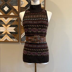 Vintage Ralph Lauren Blue Label Brown Fair Isle Hand Knit Sleeveless Tank Medium